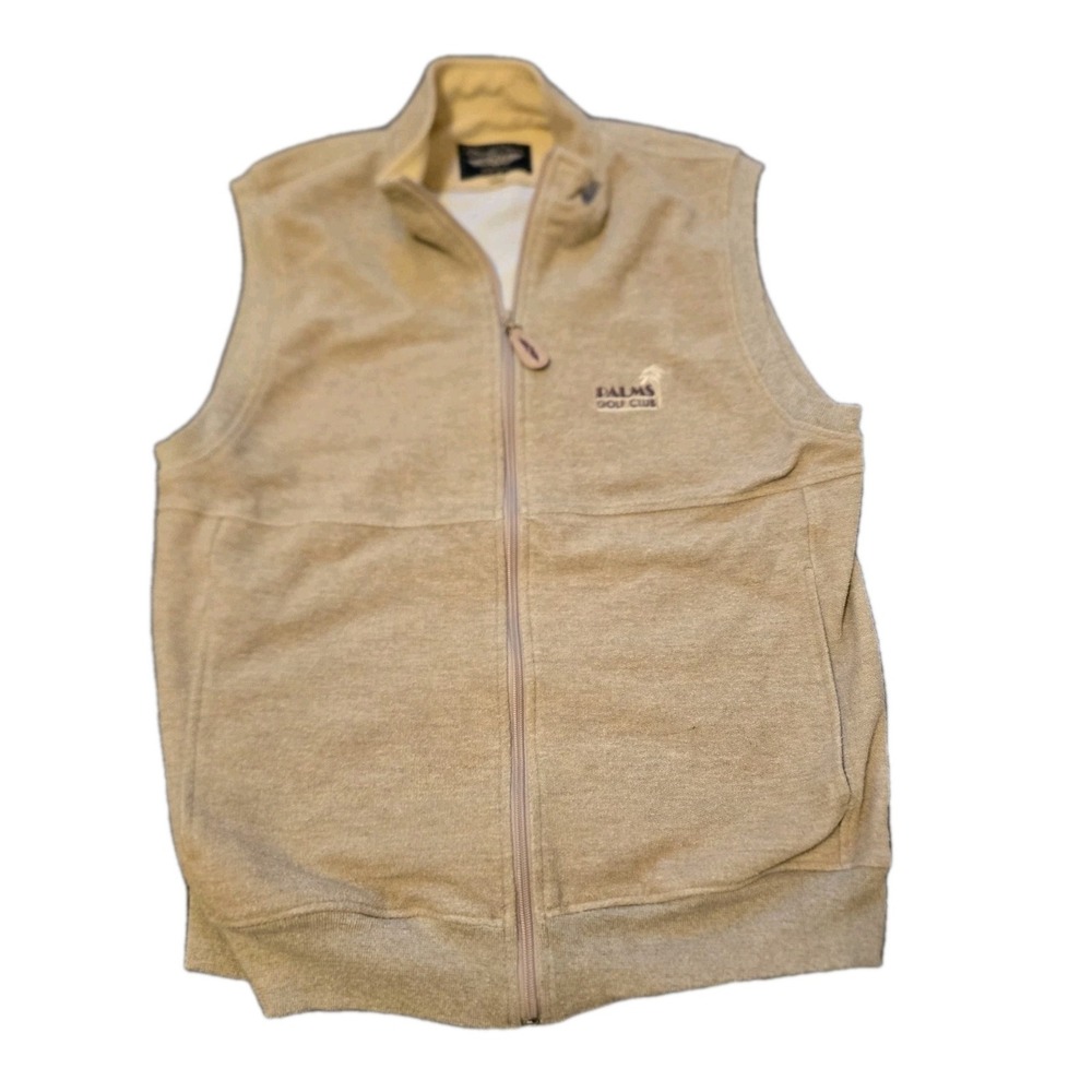 Straight Down Palms Golf Club Tan Vest Mens Medium Performance Full Zip Pockets